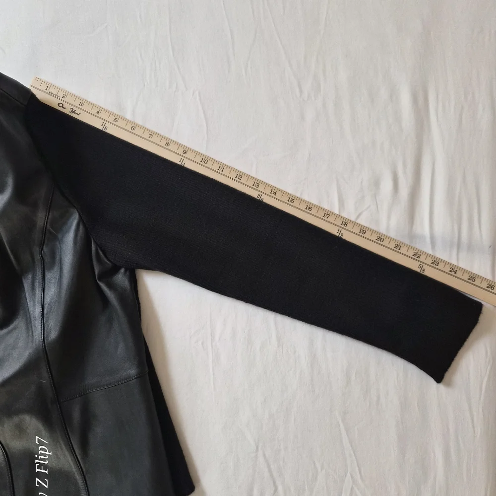 ​Jaclyn Smith Genuine Black Leather & Knit Mixed Media Zip Jacket - XL - Picture 8 of 8